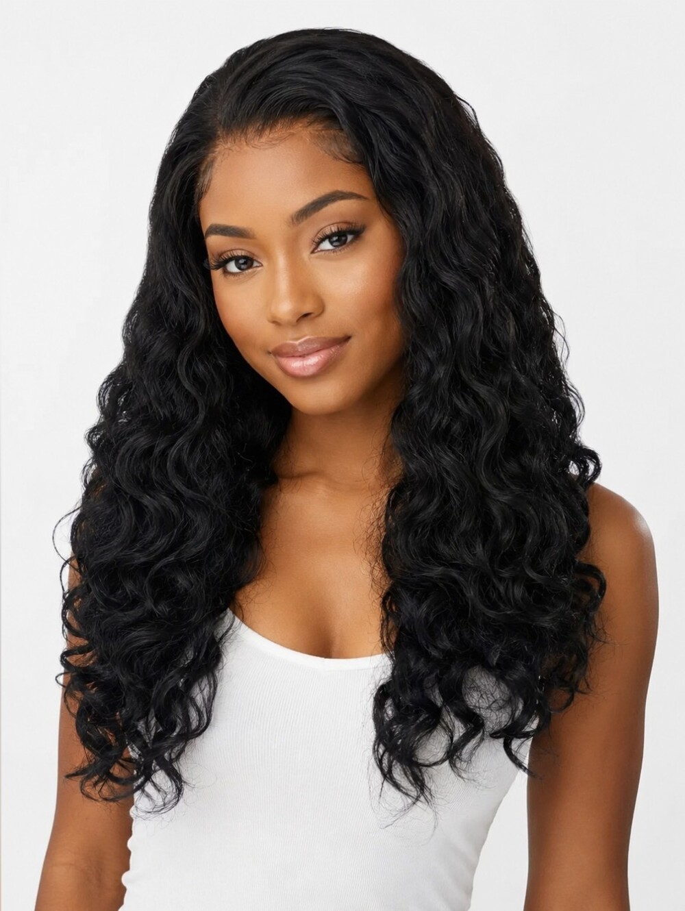 Black Lace Front Wig Curly Wavy 14" Synthetic Hair Wig With Wig Cap New